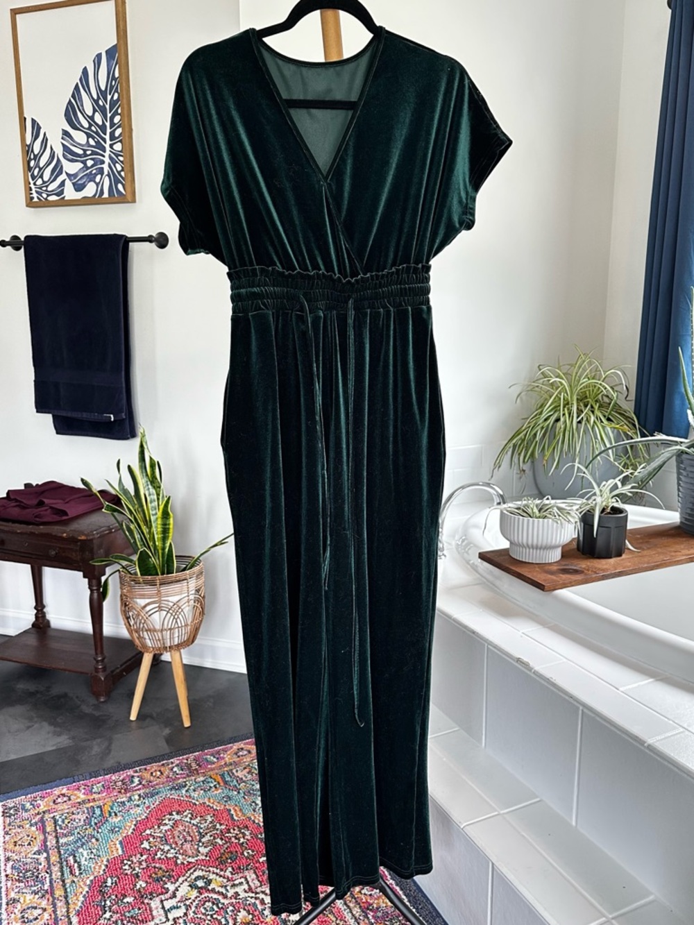 Velvet Deep Green Wrap Jumpsuit